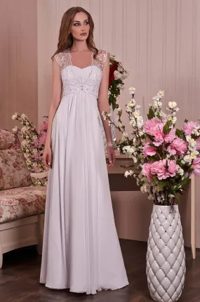---Abito da sposa Ancona in vendita online a prezzo economico stile impero realizzato in chiffon con coprispalle in pizzo--