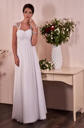---Abito da sposa Piacenza su misura a prezzo economico stile impero realizzato in chiffon con deliziosi ricami sulla scollatura