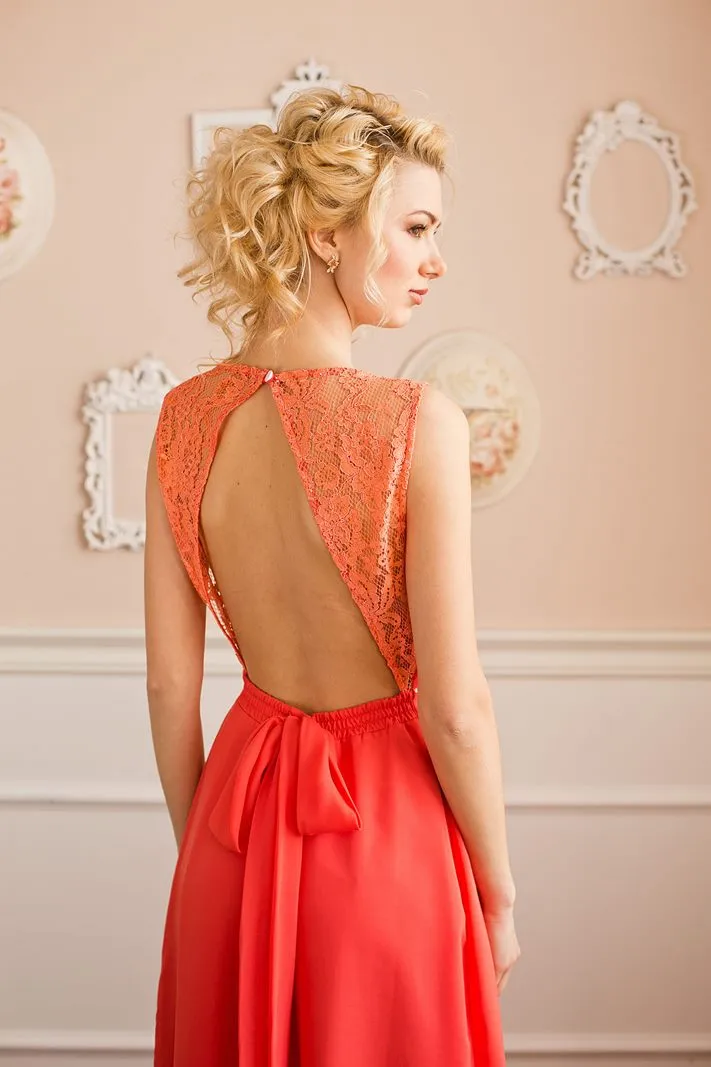 ---Sencillo y Elegante vestido para damas de honor y para invitadas al matrimonio hecho en chiffon con espalda descubierta--