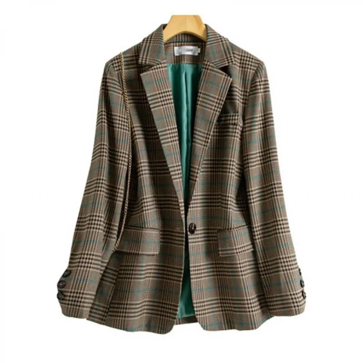 Blazer scozzese da donna elegante Capispalla da donna Cappotto autunnale primaverile Cappotto a maniche lunghe con bottone singo