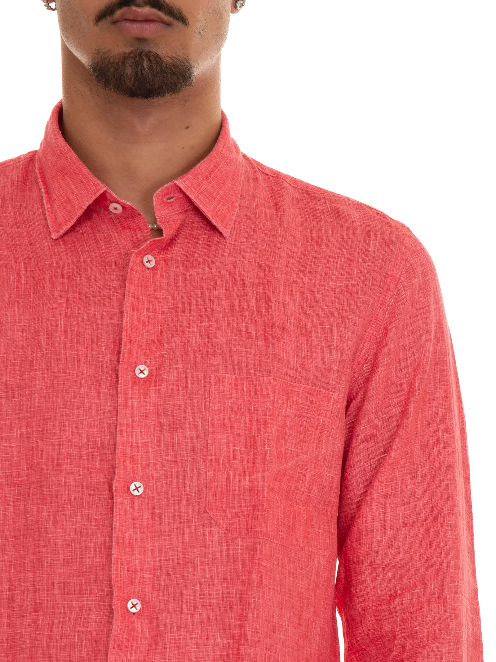 Camicia lino manica lunga Rosso Vincenzo De Lauziers Uomo