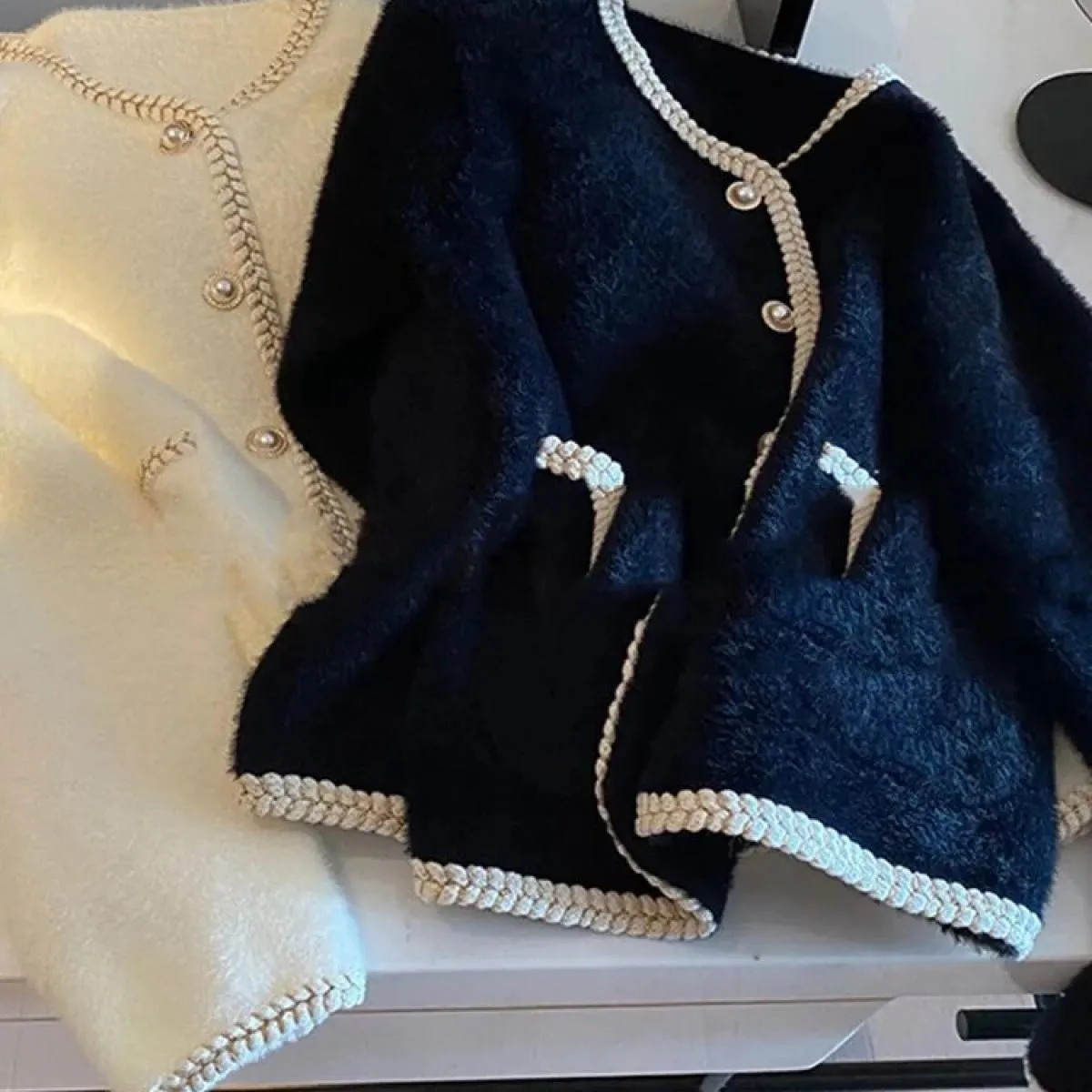 Cardigan maglione con bottoni in perla francese Top Cappotto primaverile autunnale in morbido cashmere lavorato a maglia