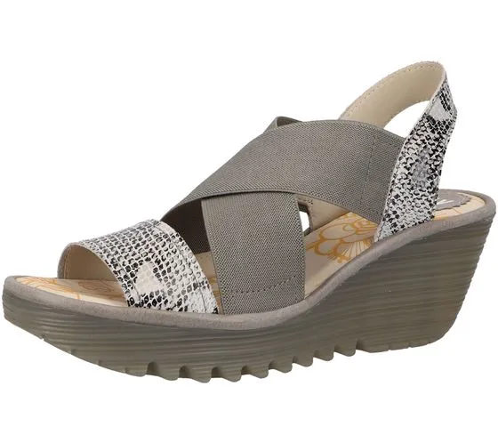 FLY London Yaji Sandalo da donna con zeppa in design rettile Sandalo con cinturino P500888010 Grigio