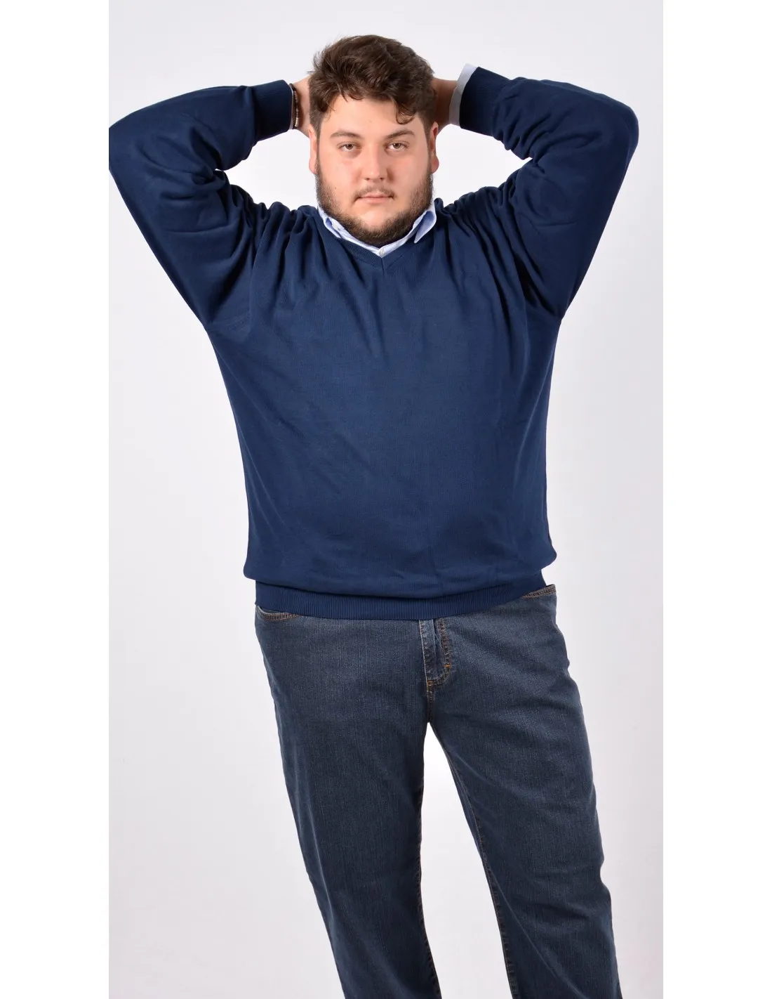 Maglia collo v ml p lana merino bluette taglie forti