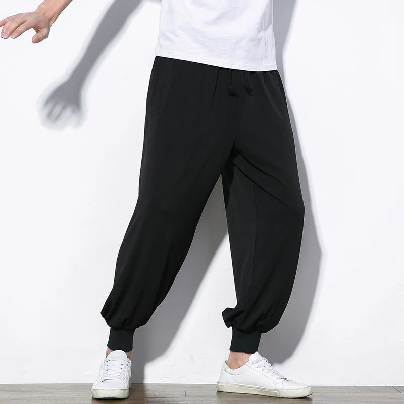 Pantaloni estivi in tessuto ultra leggero con elastico alle caviglie da uomo