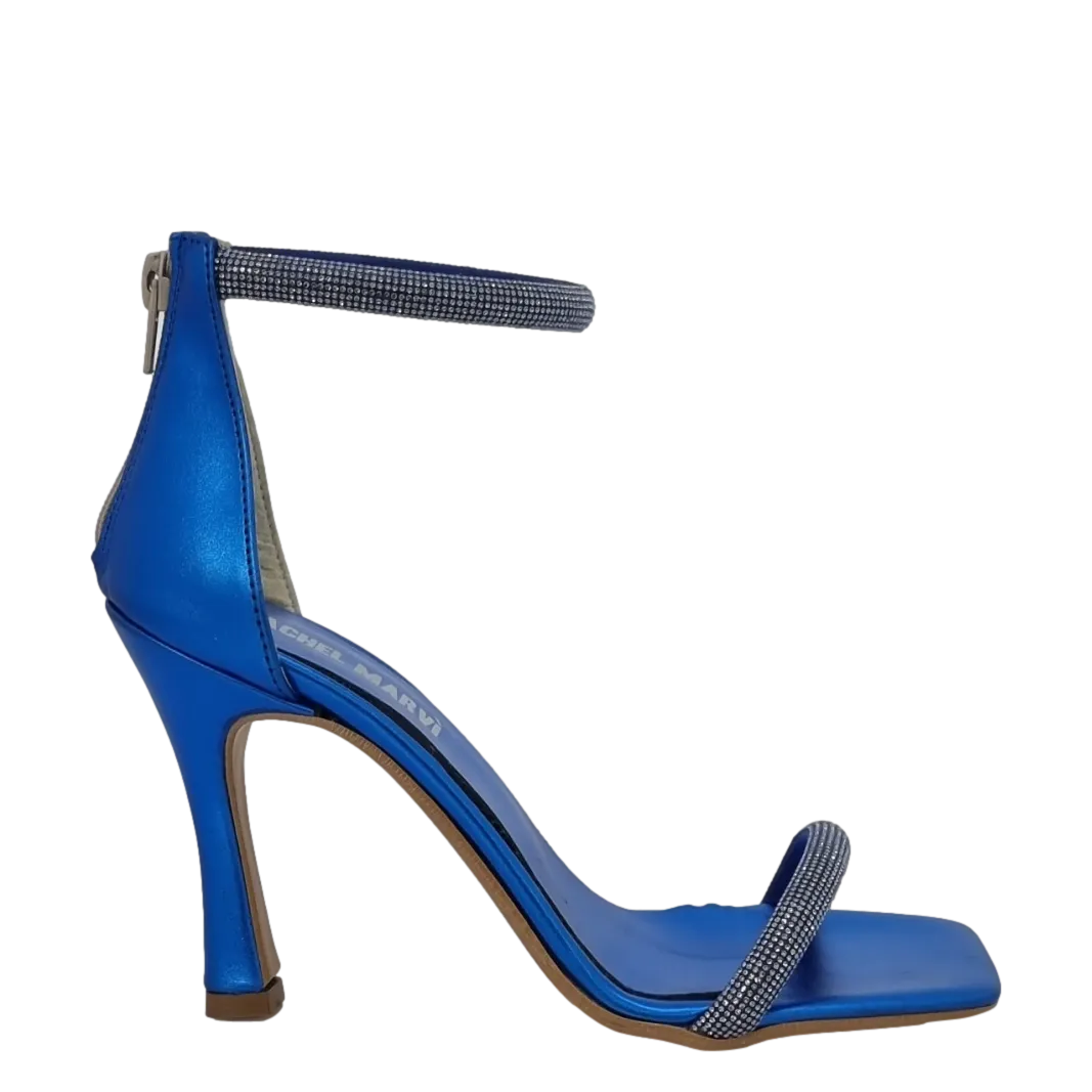 Sandali eleganti blu con strass e tacco alto