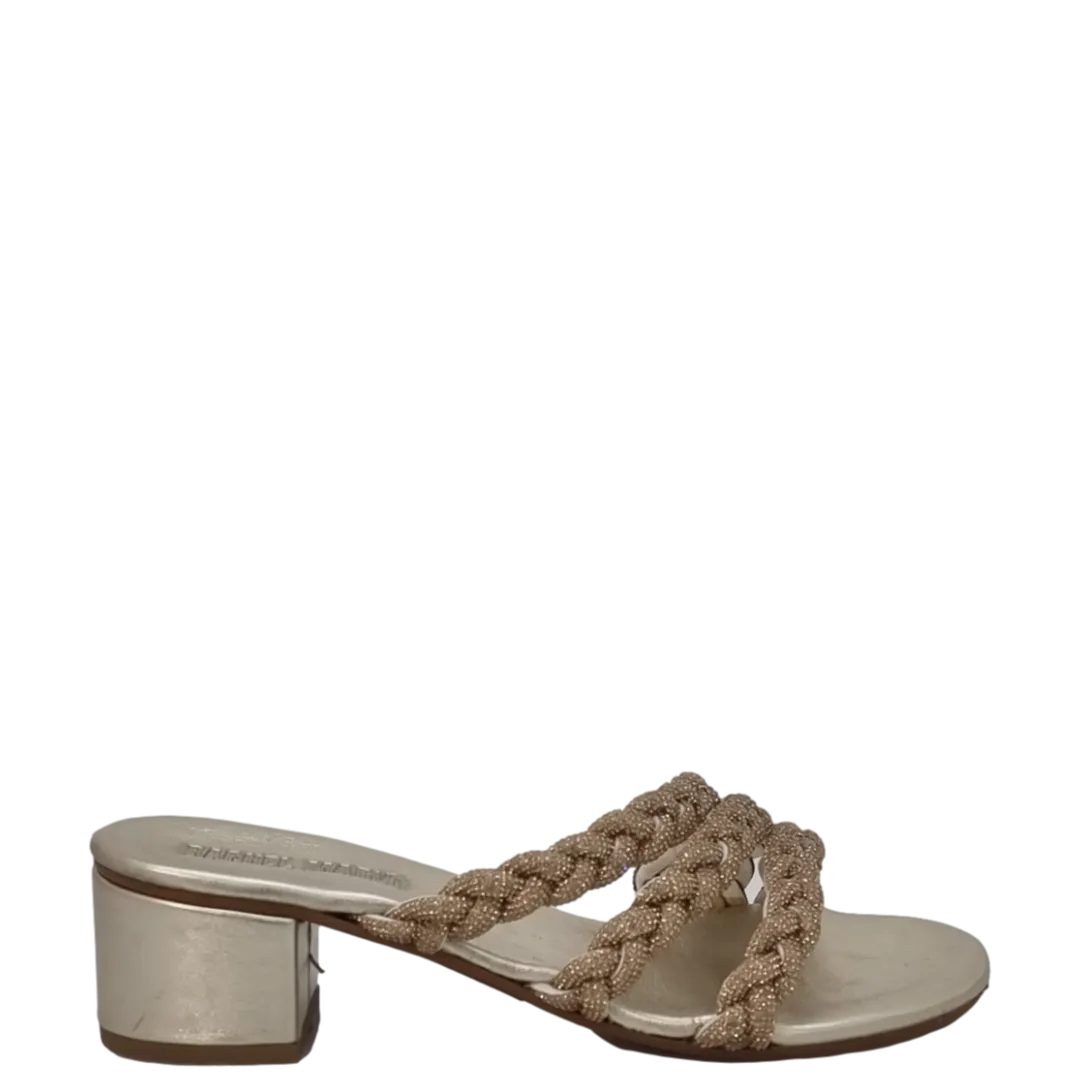 Sandali eleganti platino con tacco basso e comodo