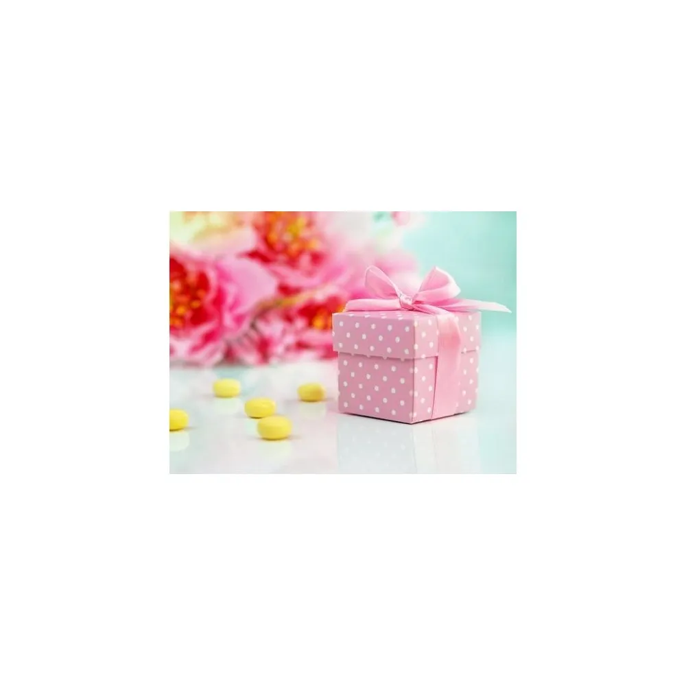 Scatolina Segnaposto a pois  per  confetti, bomboniere, battesimocf da 10 pz rosa